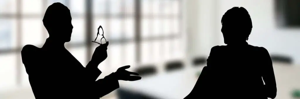 silhouettes of two people in a job interview